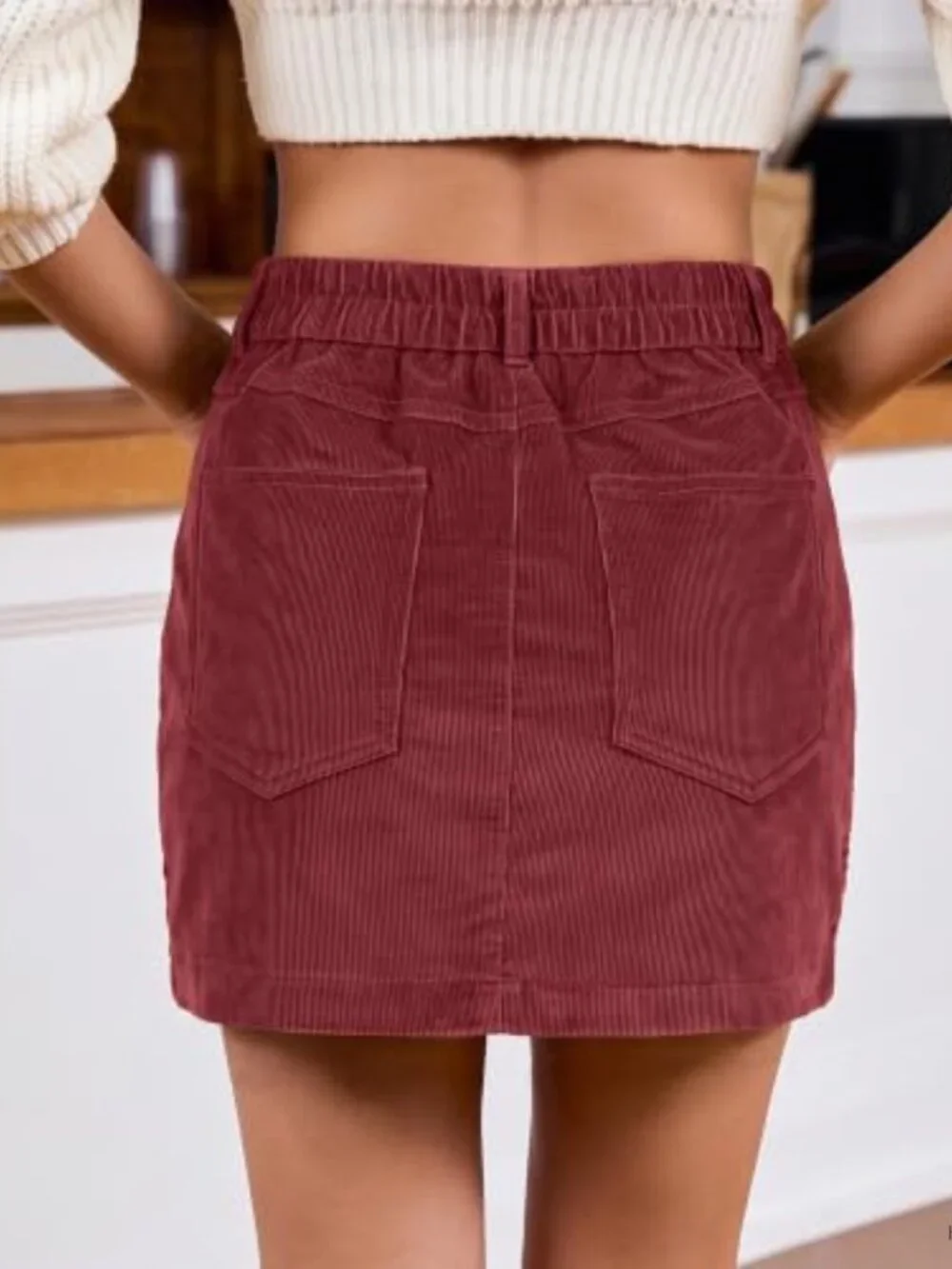 Women's High Waisted Mini Corduroy Pencil Skirt with Pockets